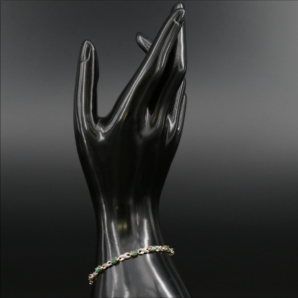 *10K Diamond Marquise Emerald Tennis Bracelet - Picture 6 of 8